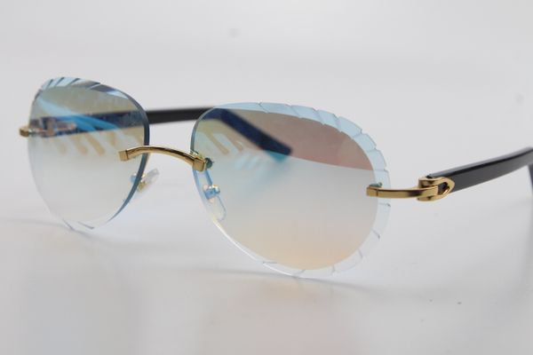 

wholesale 3524016 rimless cat eye driving sunglasses with box carved blue mirror lens new sheet metal glasses fashion brand, White;black