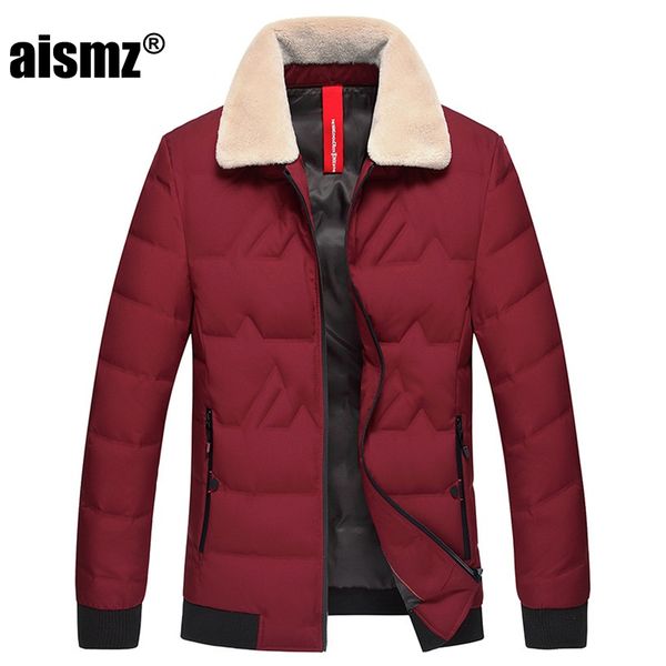 

aismz 2019 winter men's warm lamb fur collar fashion business casual slim 90% white duck down jacket coat male brand clothing, Black