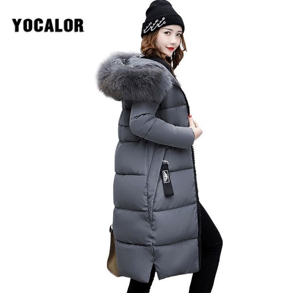 

winter coats female fur collar coat quilted jacket women warm parka feminina outerwear duck plus size hood snow wear long, Black