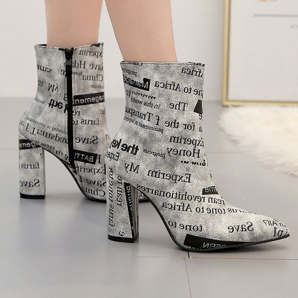 

casual boots for women winter boots women zipper square heel shoes 2019 party elegant bota feminina neve #w, Black
