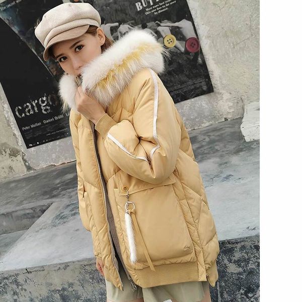 

90% белая утка вниз моды вниз куртка толстых волосы воротника куртка высокого качество холодостойкого puffer толстые, Black