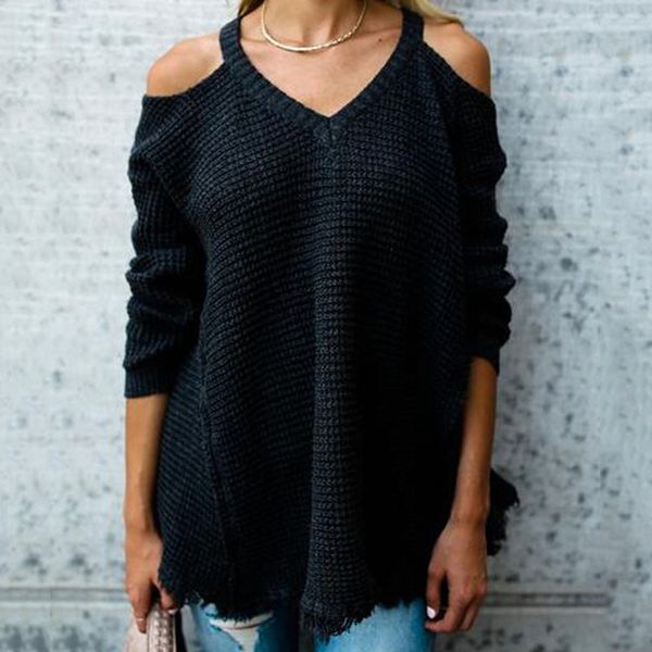 

women boho cold shoulder gray cotton off the shoulder tassel waffle weave cozy thermal sweater knitted wear, White;black