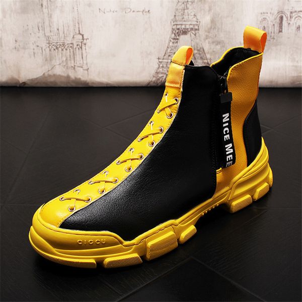 

men snow boots soft leather botas de hombre black yellow leather boots men 7#20/20d50