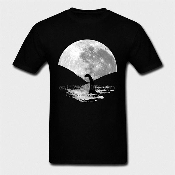 

nessie the loch ness monster moon shirt, White;black