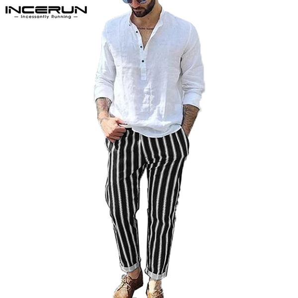 

incerun england fashion striped men casual trousers elegant street mens social stretch elastic slim pencil pants joggers 2019, Black