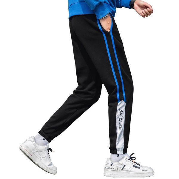 

men drawstring pants joggers sweatpants men pants plus velvet, Black