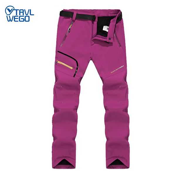 

trvlwego women camping pant winter inner fleece soft shell trekking hiking pants outdoor sports thermal skiing female trousers, Black;green