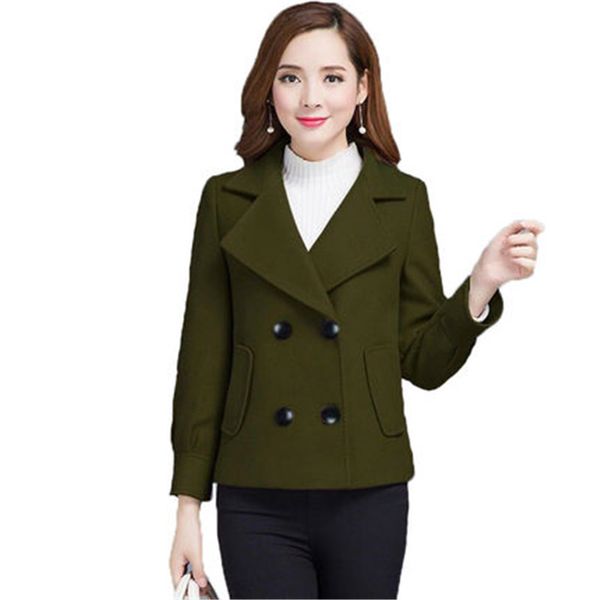 

осень и зима шерстяное пальто женщины 2020 новая мода короткие тонкий пальто женский повседневный твердая верхняя одежда красный armygreen э, Black