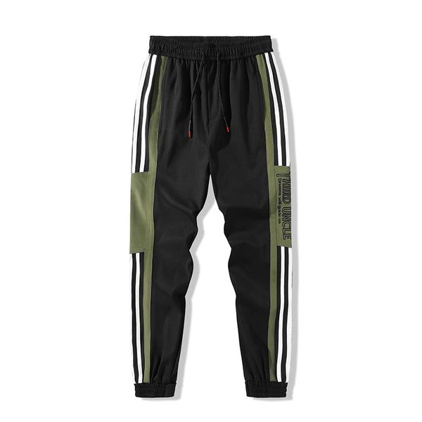 

2020 spring men's three bar pants fashion korean loose bottom men's casual with pocket pants elastic waist trousers for homber, Black