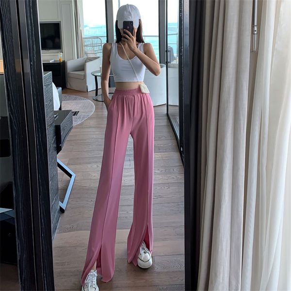 

high waist drape wide leg pants 2020 autumn new korean casual split loose slim pants mopping pants women, Black;white