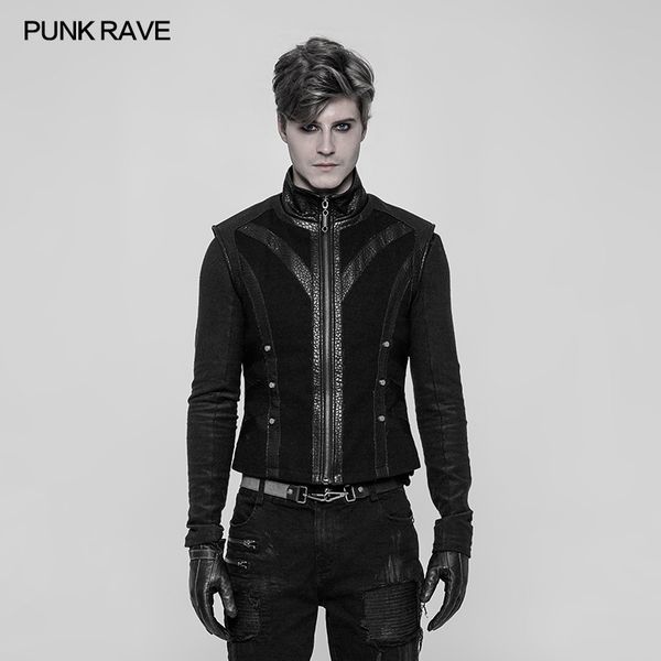 

punk rave мужчины стимпанк винтаж черный жилет мода личность с кожаный жилет готический мужской зимняя куртка жилет, Black;white