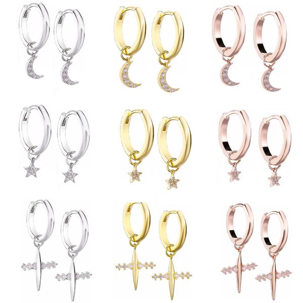 

slovecabin 925 sterling silver gold hoop earrings star moon pendant cross circle huggie earrings jwelry for women accessories, Golden;silver