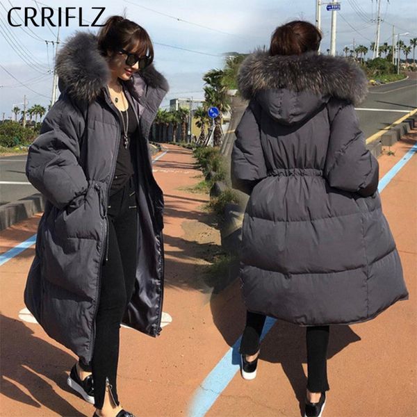 

2019 new real fur medium long winter jacket women white duck down jacket fashion hooded coats warm thicken down parka crriflz, Black