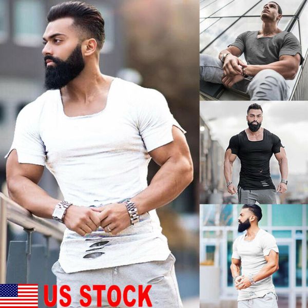 

2020 fashion men slim fit o neck short sleeve muscle tee t-shirt casual blouse us, Black;blue