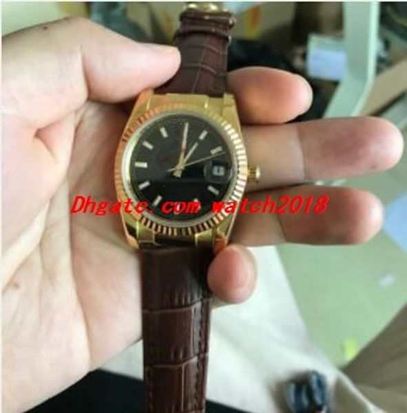 

men watch 116139 36mm black dial gold bezel a2813 automatic brown leather bracelet fashion watch luxury wristwatch, Slivery;brown