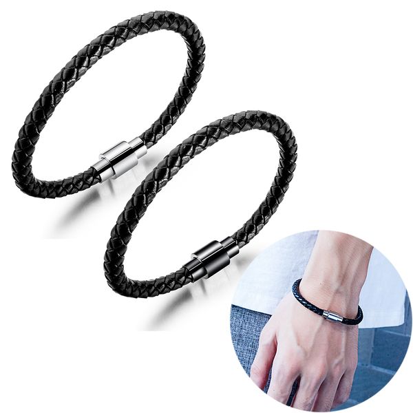 

men weaved pu leather cuff bangle bracelet stainless steel jewelry charm bracelets wristband christmas birthday gift for son, Golden;silver