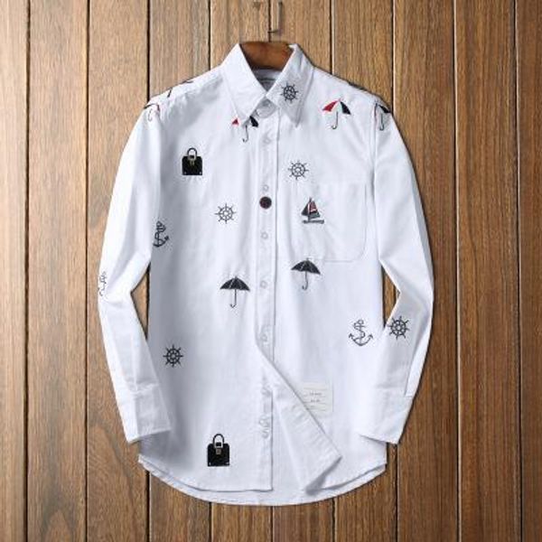

mens designer slim shirts new tide brand tb oxford spinning fashion casual embroidered long sleeve shirt, White;black