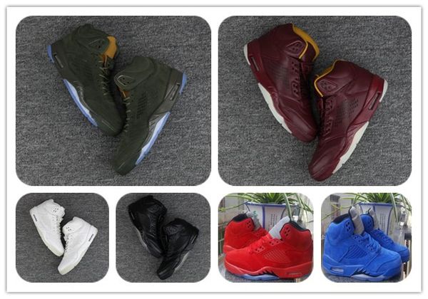 

wholesale v 5 pure white grape blue suede red suede white cement basketball shoes 5s mens sports sheos athletics training boots fast ship