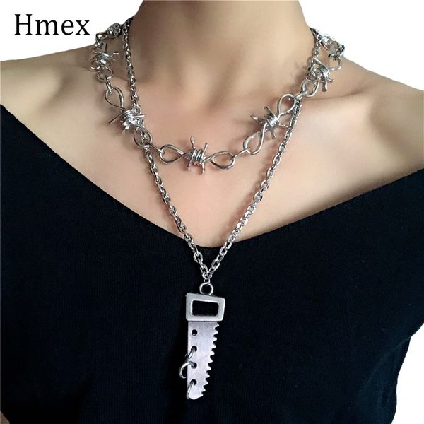 

2 pc set goth thorns chain necklace punk rock hiphop personality couples short choker necklace bracelet jewelry gifts, Silver