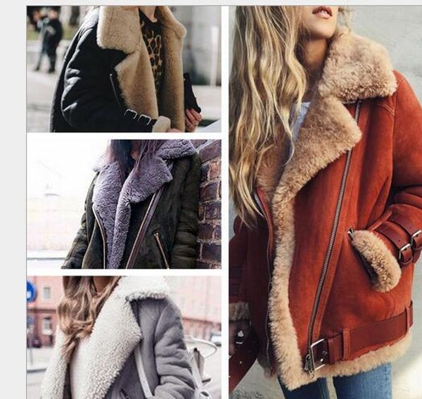 

2018 europe and america fashion locomotive suede lamb wool lapel parkas, Black