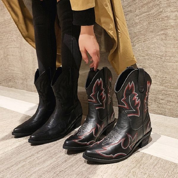 

new western boots cowboy boots women laarzen dames chaussures femmes automne hiver leather women, Black