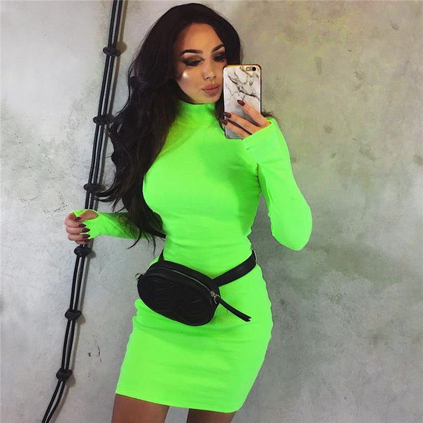 

ladies dresses womens designer dress winter autumn long sleeve neon color dress mini dress party ribbed female vestidos, Black;gray