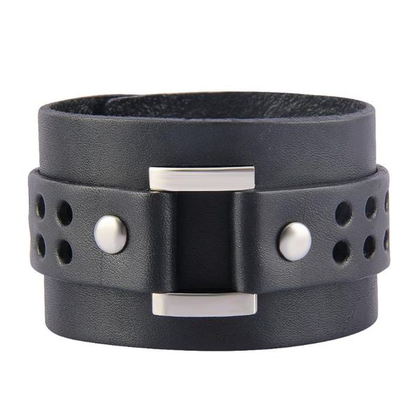 

2020 men's simple alloy square buckle leather bracelet men and women bracelets braided bracelet, Black