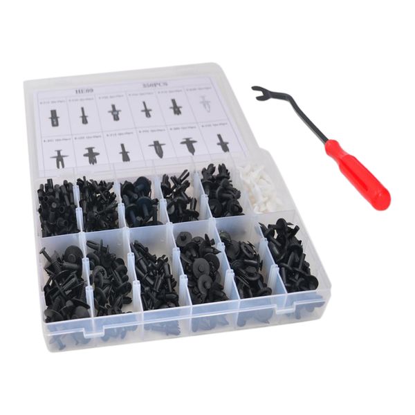 

350 lot mixed car body push pin rivet fasteners screw +screwdriver hood kit