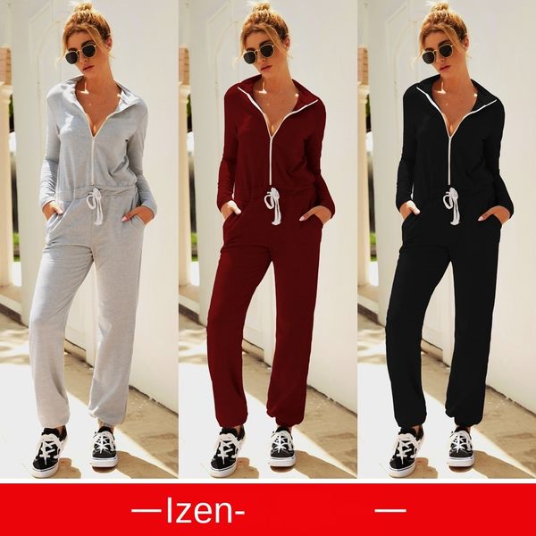 

womens designer autumn stand collar zipper strap sweater jumpsuit 5374, Gray