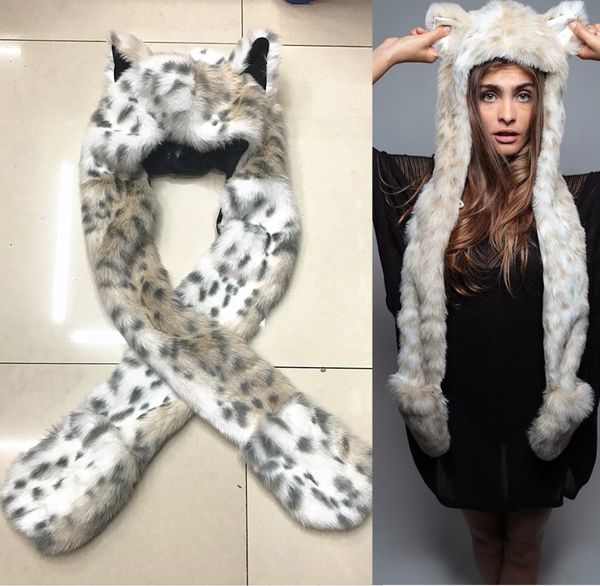 

new fashion imitation fur hat cartoon animal hat scarf gloves integration man &women winter cap, Blue;gray