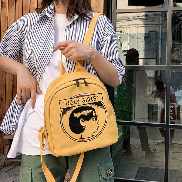 

2019 new style korean-style ins canvas backpack vintage sense girl's school bag college style campus students backpack