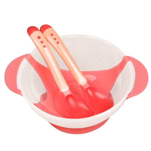 

kids newborn baby food feeding bowl baby suction cup bowl slip-resistant tableware temperature sensing spoon set