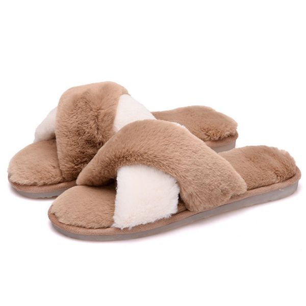 

ladies plush cotton shoes imitation hair color matching shoes soft and comfortable home, Black