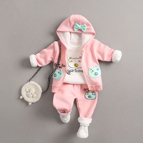

girl spring baby fashion newborn set warm clothes infant outerwear sport suit hooded coat+t-shirt+pant set child kids clothing