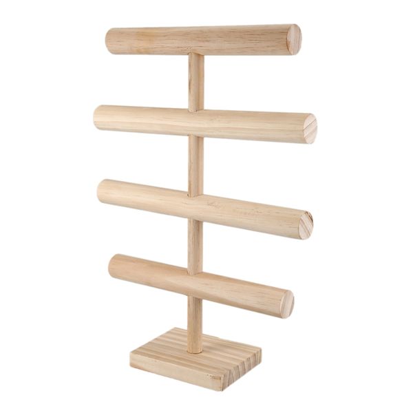 

4 tiers t-bar jewelry stand rack solid wooden jewellery display holder for bracelet watch bangle hair hoop, Pink;blue