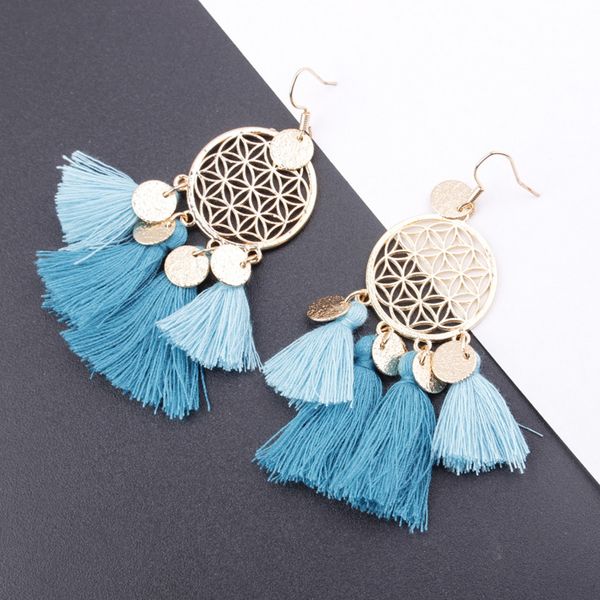 

colorful tassel earrings bohemian style dangle alloy mesh fashion women multicolor fringe ear drop 11 colors wholesale 20 pairs/lot, Silver