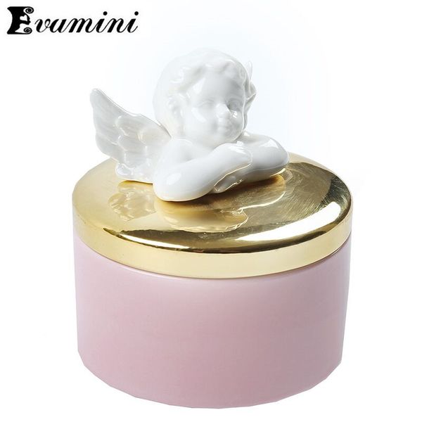 

pink angel ceramic can jewelry boxes wedding ring trinket box earring necklace accessories storage box gift crafts china tank