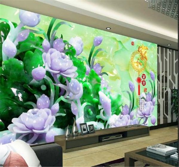 Wallpaper 3D Exquisite Fashion 3D Jade Carving Lotus Soggiorno Camera da letto Sfondo Decorazione murale Carta da parati