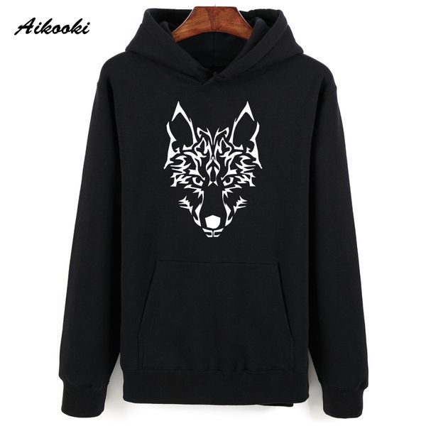 

aikooki ferocious wolf hooded warm spring hoodies men/women garnett casual sweatshirt boys hoodie funny wolf howl fashion brand, Black