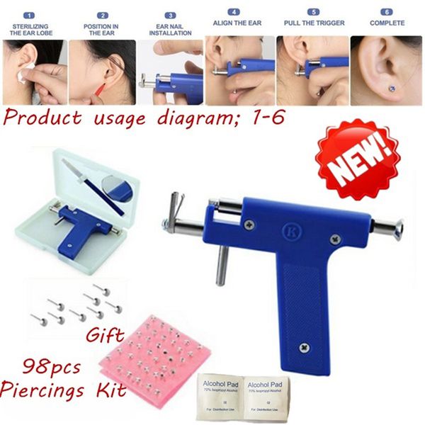 

stainless steel body piercing tool kit professional ear nose navel piercing machine with ears studs tools