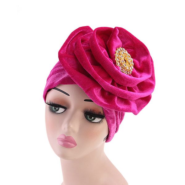 Fashion Women Velvet Turban Headband With Brooch Big Flower Hair