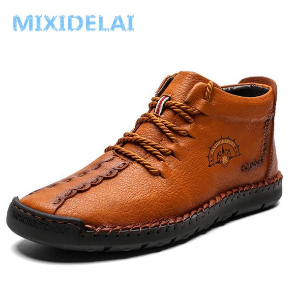 

2019 new fashion men boots split leather ankle snow boots shoes warm fur plush men's winter shoes plus size 38~48, Black