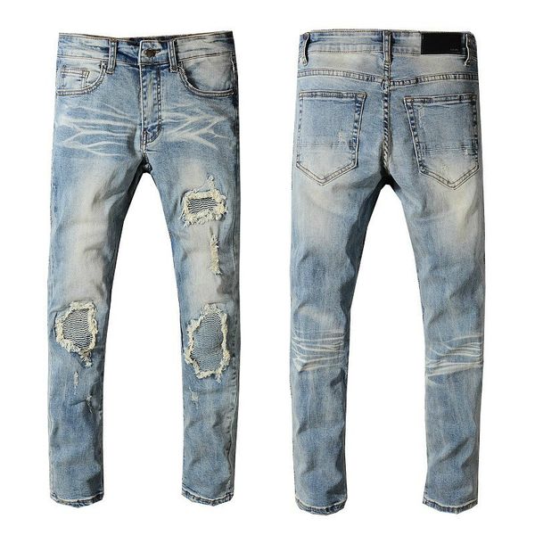 

us 2020 mens designer jeans brand denim slim embroidered pants fashion ripped trousers europe and america street tide #544, Blue