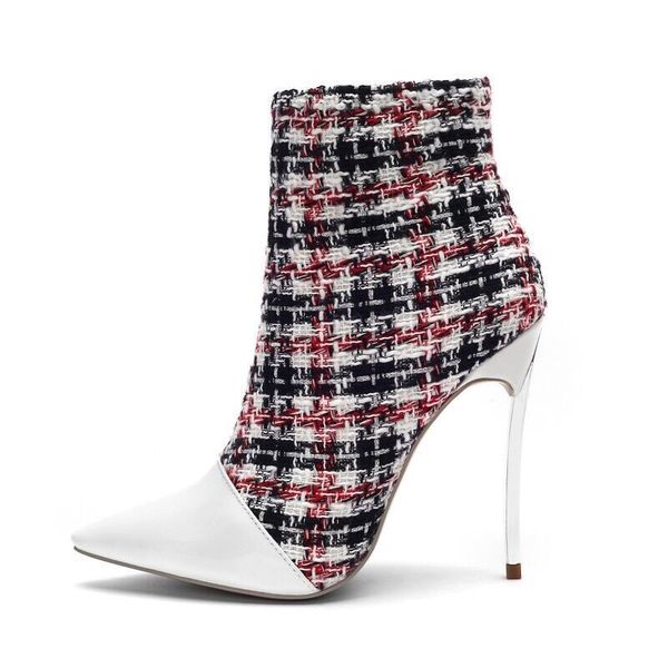 

vintage houndstooth woolen patchwork leather ankle boots, Black