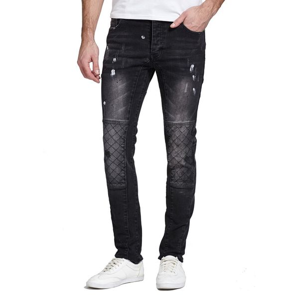 

men denim black jeans slim jeans hip hop skinny pencil pants for male high street patchwork stretch male trousers, Blue