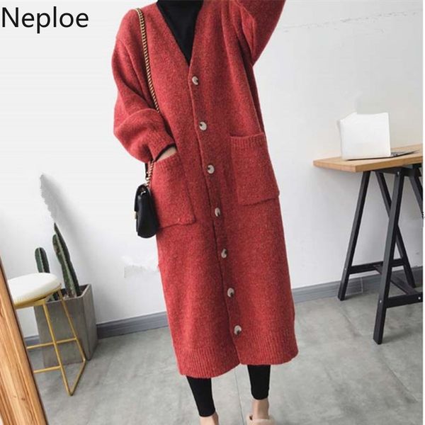

neploe fall/winter cashmere korean long woolen sweater 2019 thickened knitted cardigan casual oversized sweater jacket 54234, White