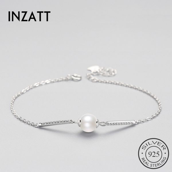 

inzatt romantic pearl crystal zircon stick bar bracelet for women birthday party fine jewelry charm 925 sterling silver gift, Black