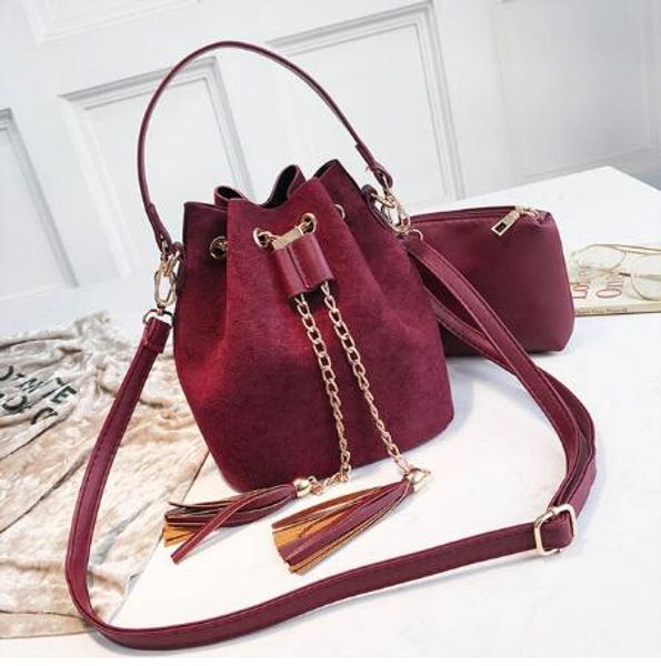 

2020 new mini crossbody handbags cute suede bucket bag organizer small tassel pu leather womens shoulder messenger bags bolsos