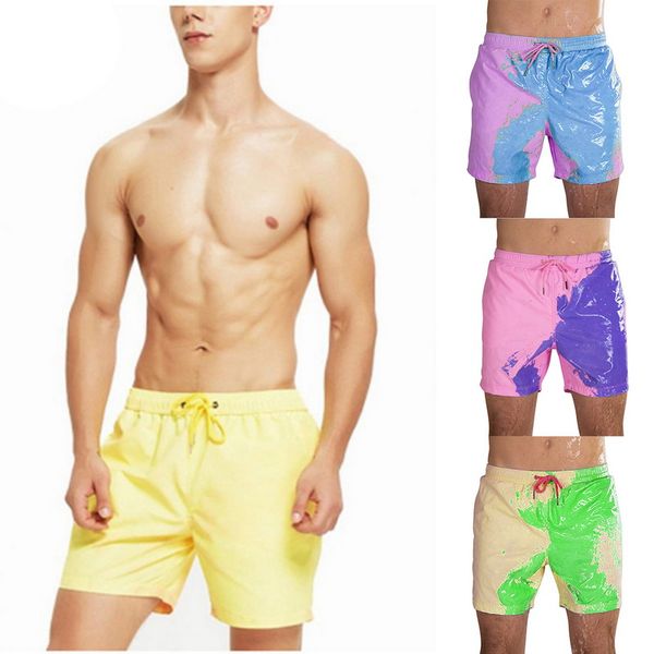 

dropship magical change color beach shorts summer men swimming trunks swimwear swimsuit quick dry bathing shorts beach pant, White;black
