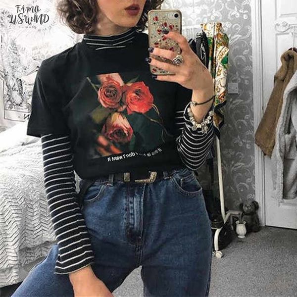 

summer harajuku new rose print tees letters large size o neck loose vintage casual women punk fun ulzzang ins t shirt, White